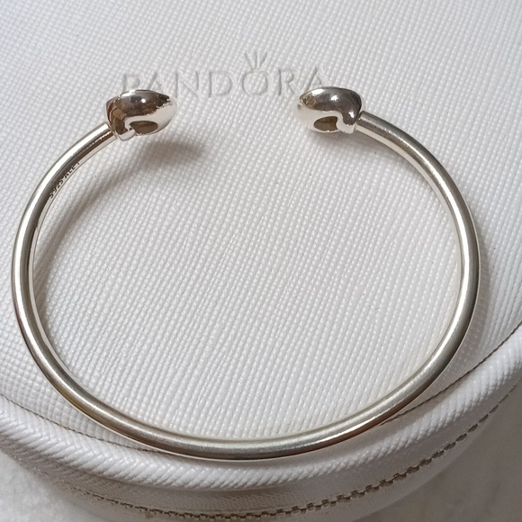 PandoraVintage 14kGold&Stirling Silver PANDORA signature Clear CZ Cuff Bracelet - Picture 3 of 6